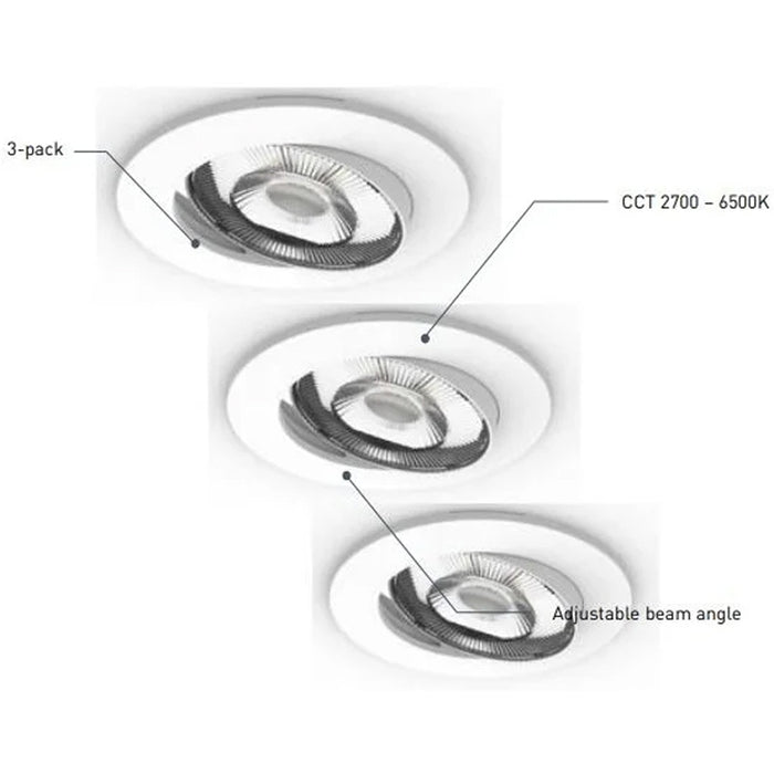 LED Downlight Smart Adjustable Tilting White Dimmable Pack Of 3 Indoor 345Lm - Image 1