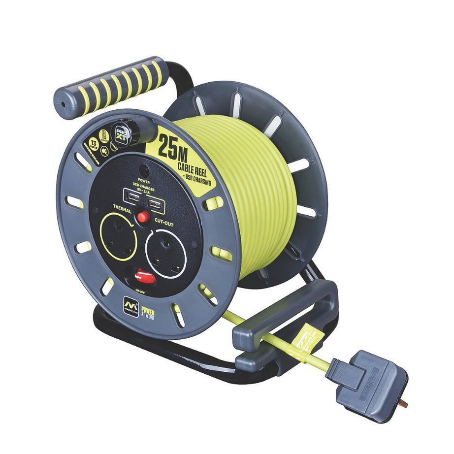 Masterplug Cable Reel 13A 2-Gang 25M + 2.1A 2G Usb Charger 240V (4728X) - Image 1