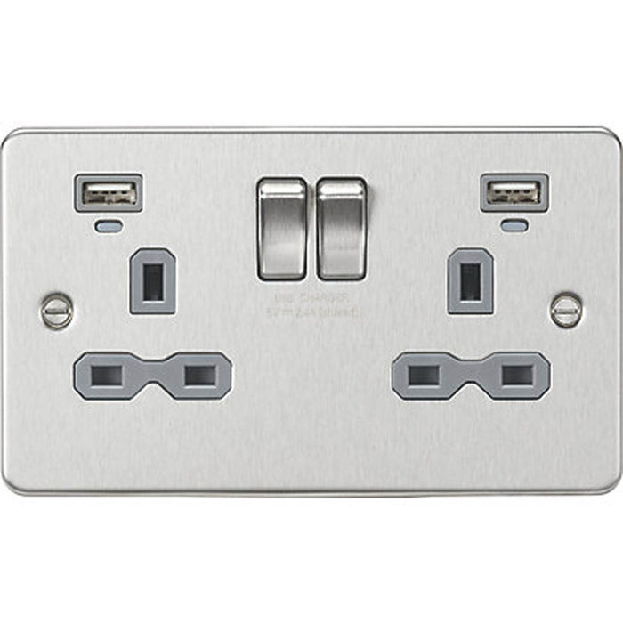 Knightsbridge Switched Socket 13A 2 Gang Type A USB Charger 2.4A Brushed Chrome - Image 2