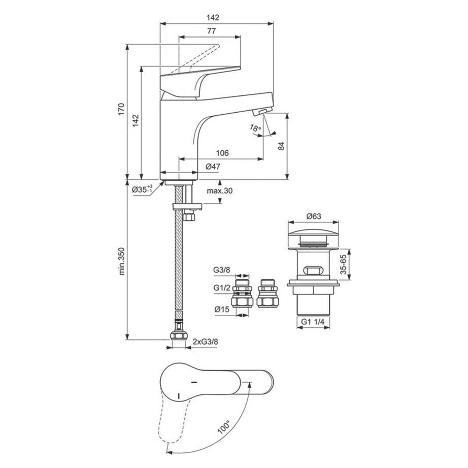 Ideal Standard Mono Basin Mixer Tap Cerabase Chrome 170mm With Clicker Waste - Image 3