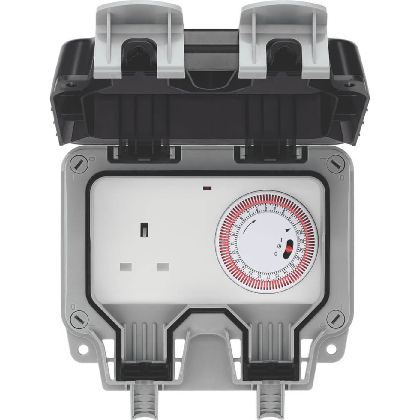 British General Socket Time Controlled 13A Weatherproof Unswitched 1 Gang IP66 - Image 1