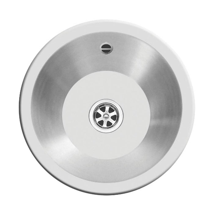 Swirl Kitchen Sink Round Grey 1 Bowl Compact Steel Inset Waste No Tap Holes - Image 1