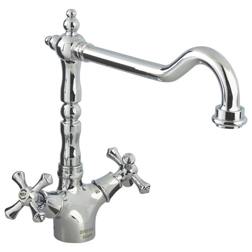 Kitchen Mixer Tap Chrome Traditional Double Lever Swivel Spout Deck-Mounted - Image 1