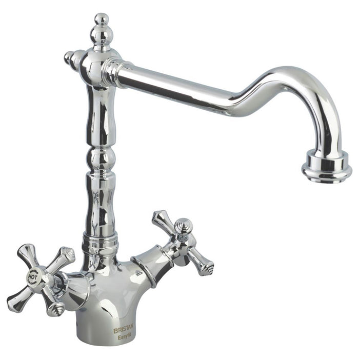 Kitchen Mixer Tap Chrome Traditional Double Lever Swivel Spout Deck-Mounted - Image 1