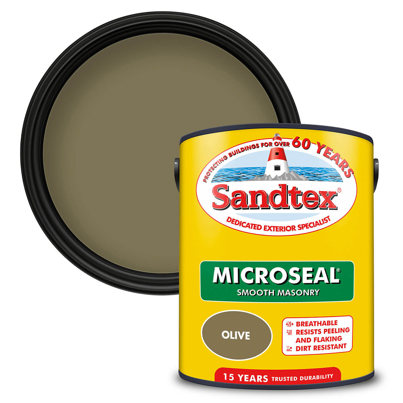 Sandtex Masonry Paint Olive Exterior Ultra Smooth Matt Long Lasting Durable 5L - Image 1