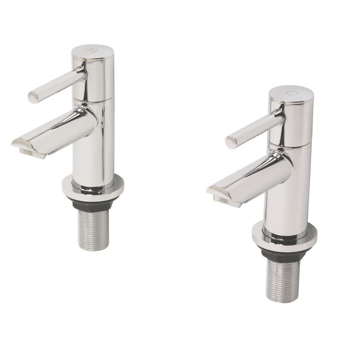 Swirl Bath Filler Pillar Tap Chrome Lever Bathroom Contemporary Hot Cold Pair - Image 1