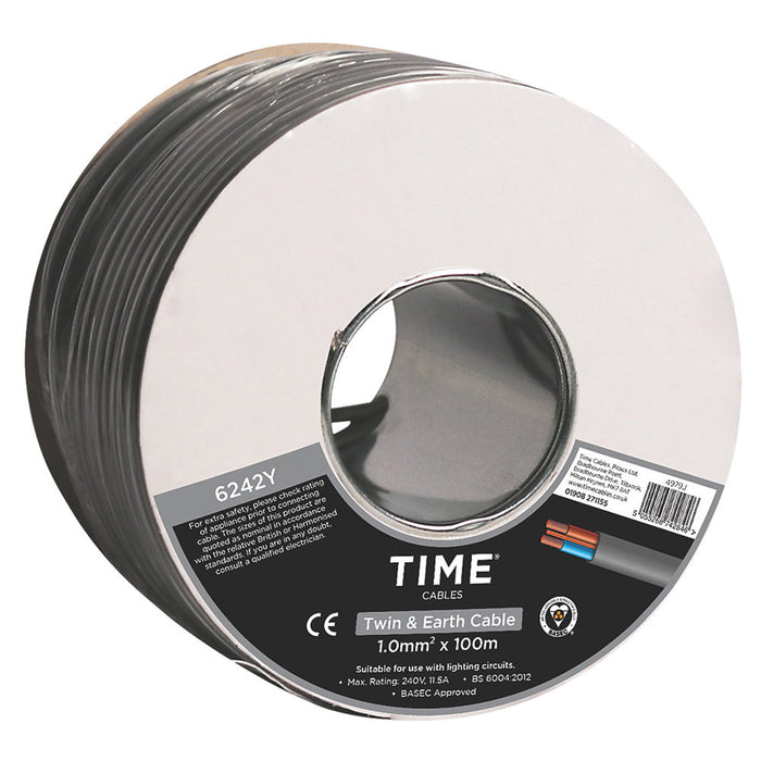 Time Twin and Earth Cable 6242Y Grey Solid Core Wire 1 mm² Drum 100m - Image 2