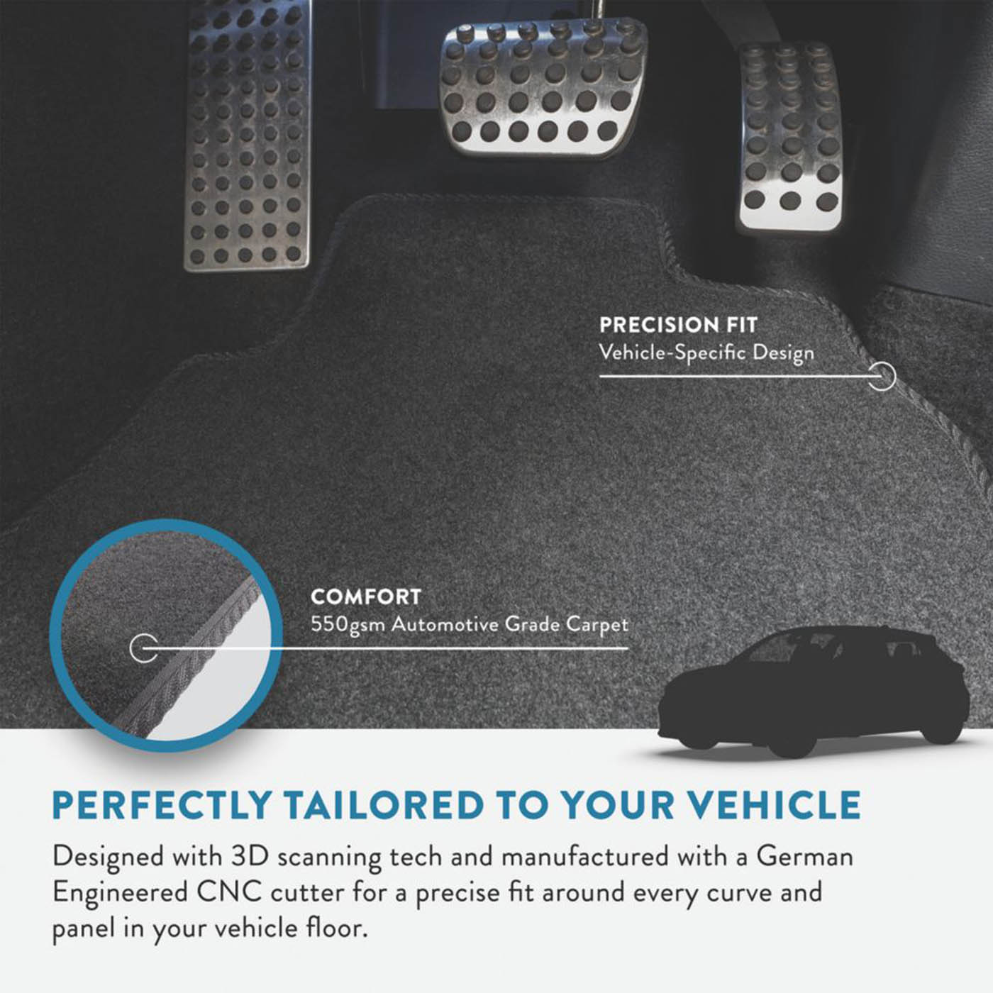 Car Mat Co. Floor Mats Set Kia Sportage 2022 on Carpet Rubber 4 Piece Black - Image 2