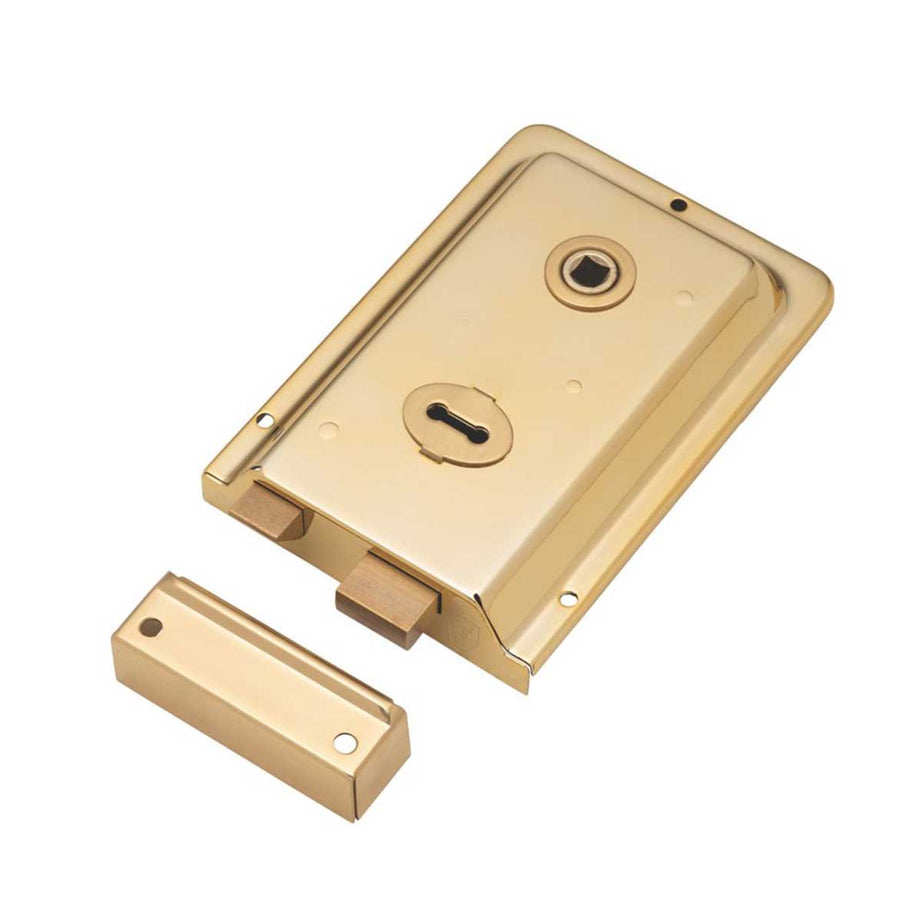 Smith & Locke Rim Lock Traditional Latch Shed Gates Polished Brass 2 Keys - Image 1