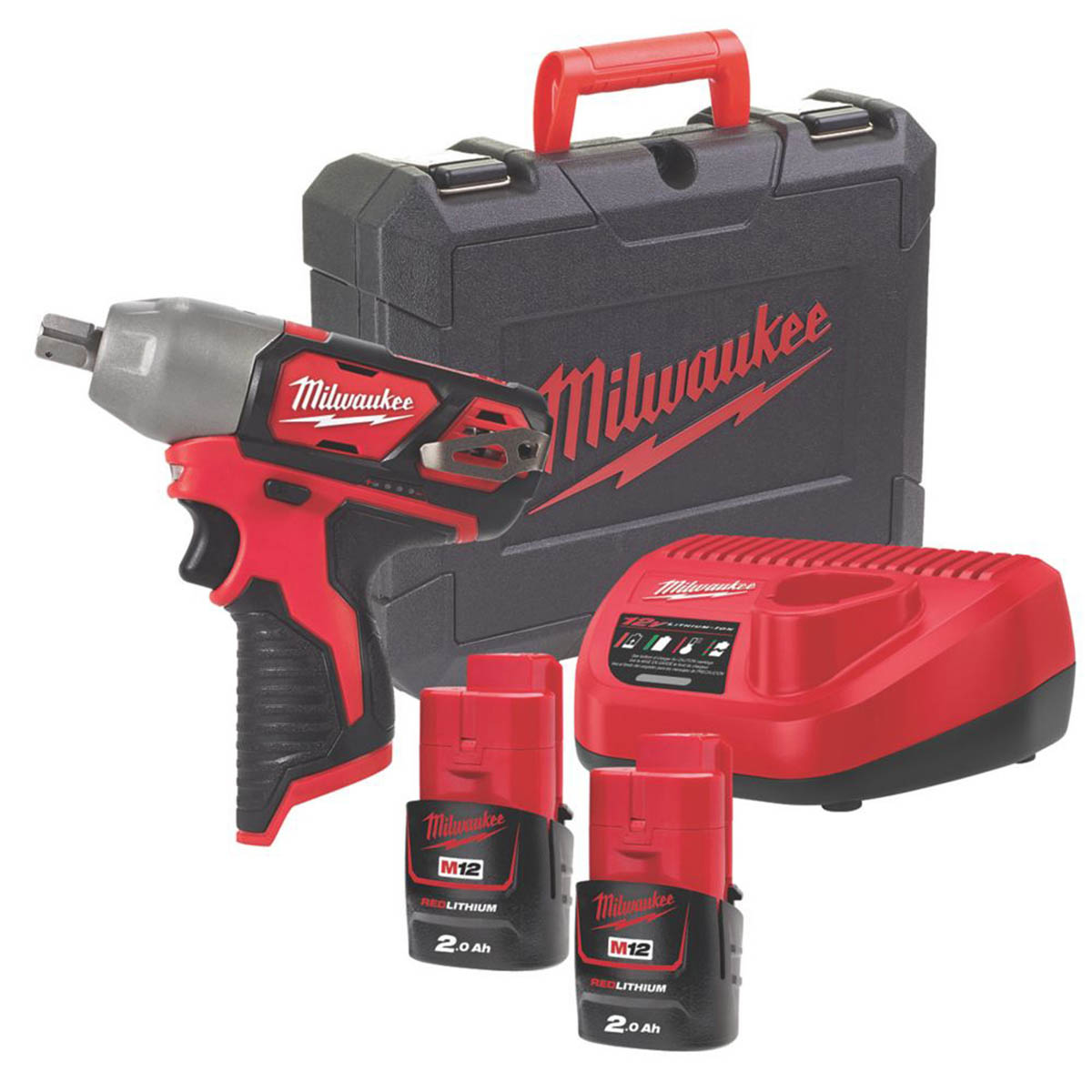 Milwaukee Impact Wrench Driver Cordless M12 BIW12-202C 2 x 2.0Ah Li-Ion Compact - Image 1