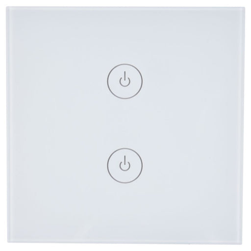 Smart Light Switch 2 Gang 1 Way Push-Button Switch White Timer Tempered Glass - Image 1