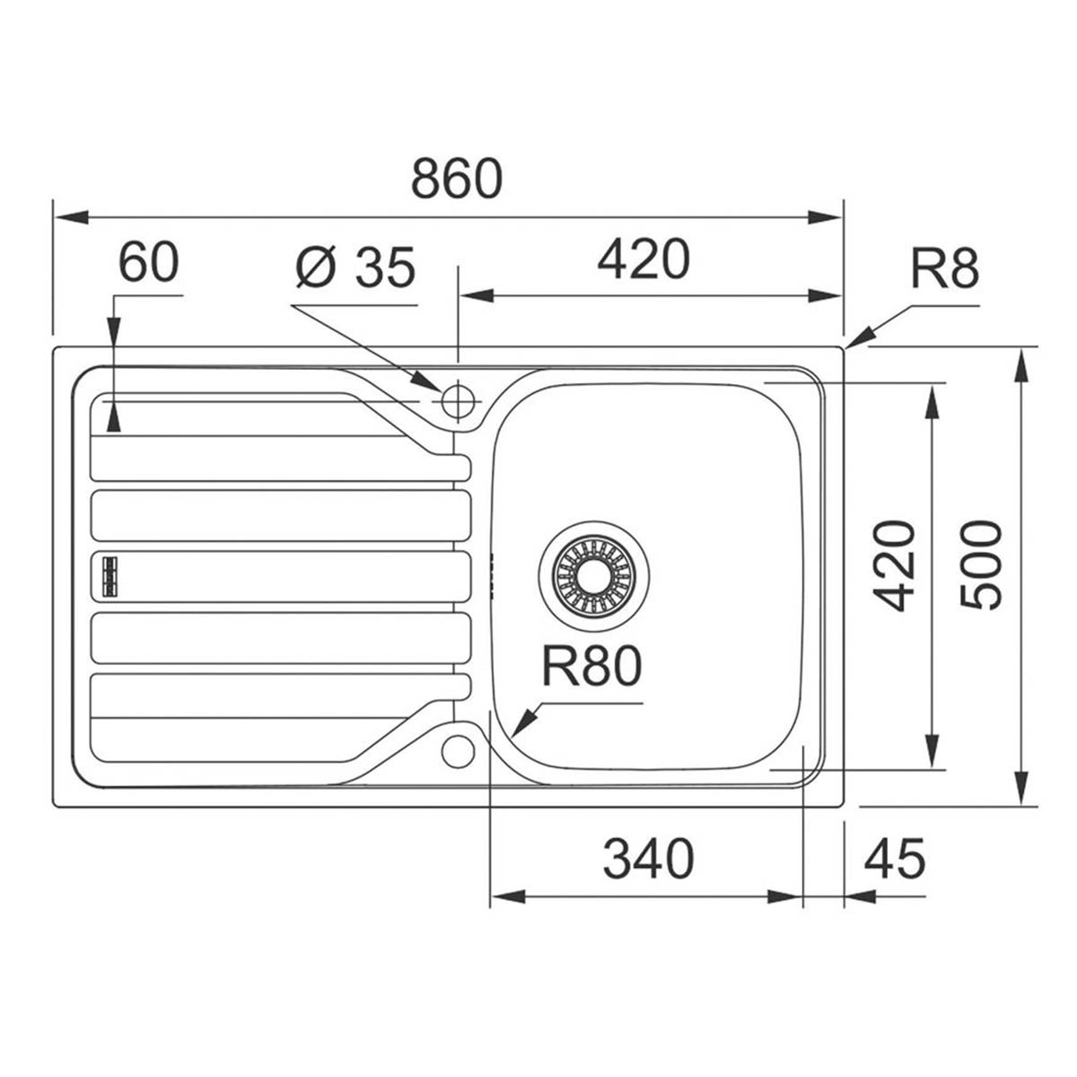 Franke Kitchen Sink Inset Reversible Flash 1 Bowl Stainless Steel 860mm x 500mm - Image 2