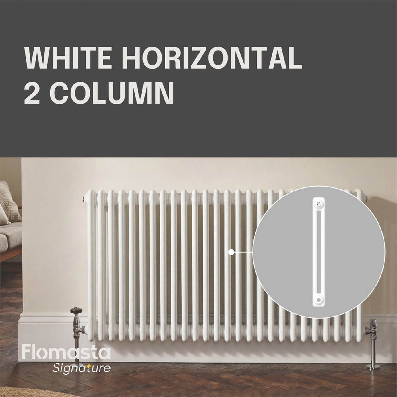 Flomasta 600mm x 1415mm 4978BTU White Horizontal 2 Column Radiator - Image 3