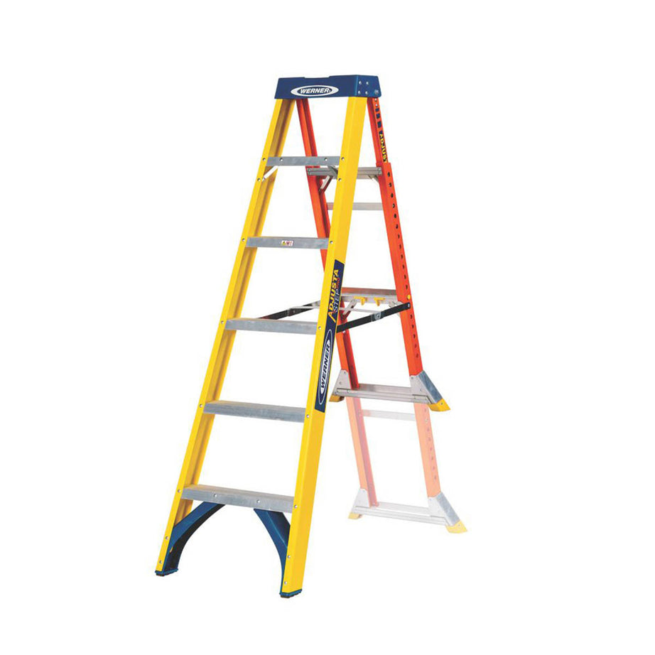 Werner Step Ladder 1.67m Fibreglass Swingback 6 Step Heavy Duty Ergonomic - Image 1