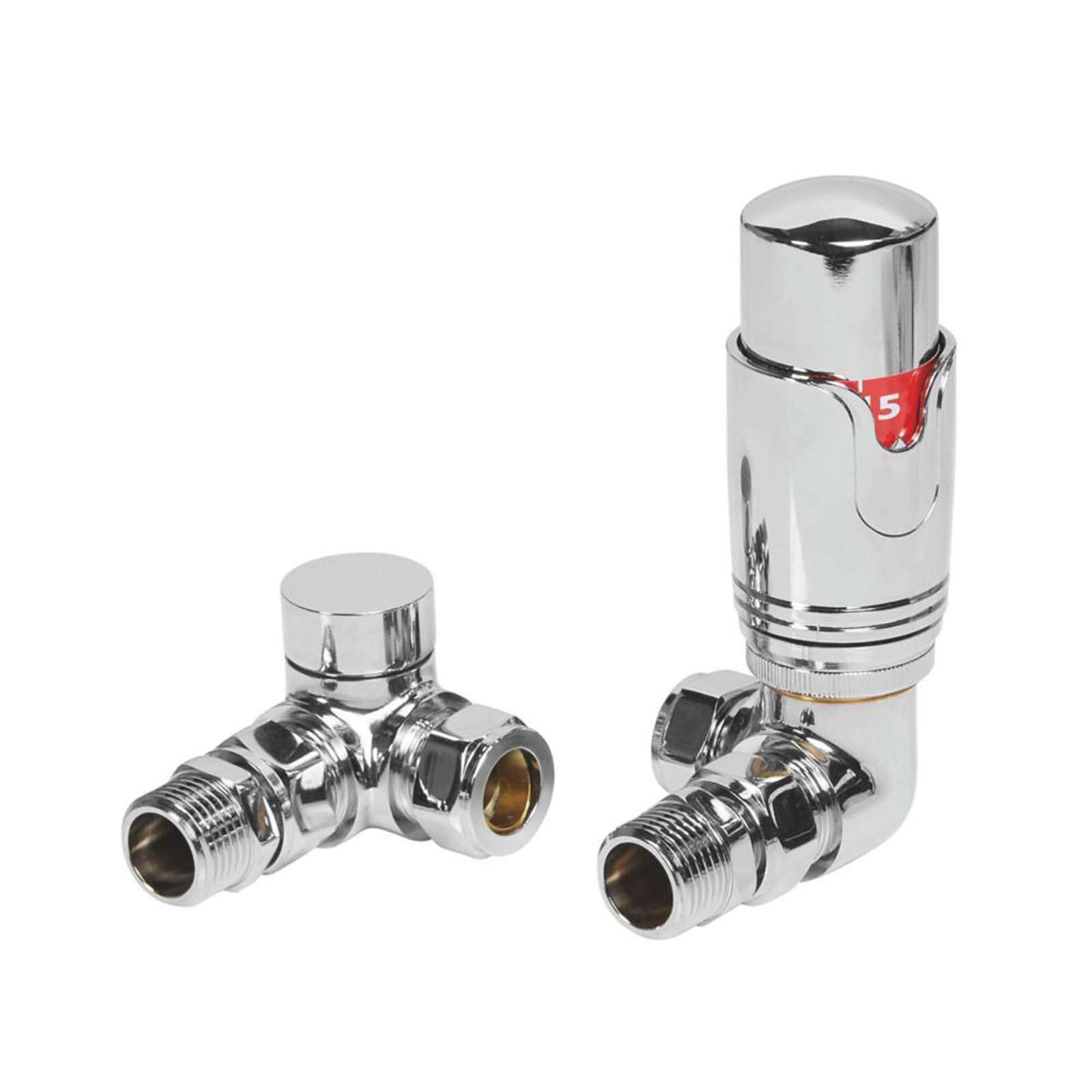 Towelrads Thermostatic Radiator Valve And Lockshield 5mm x 1/2" Chrome Corner - Image 1