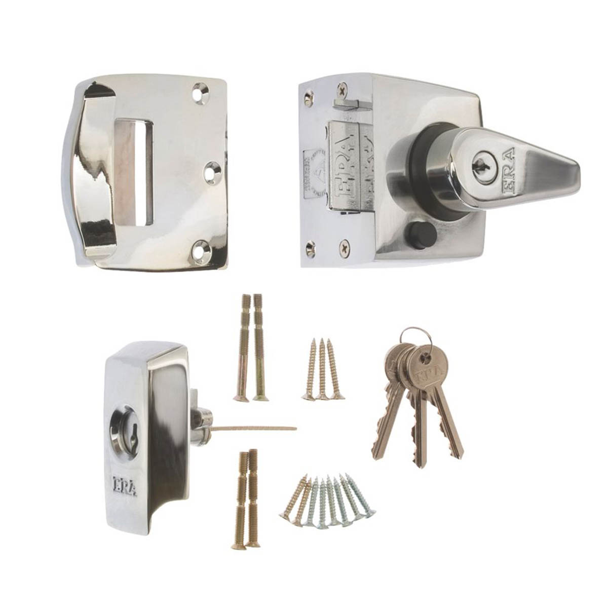 ERA Double Locking Night Latch Polished Chrome 40mm Backset High Security - Image 1