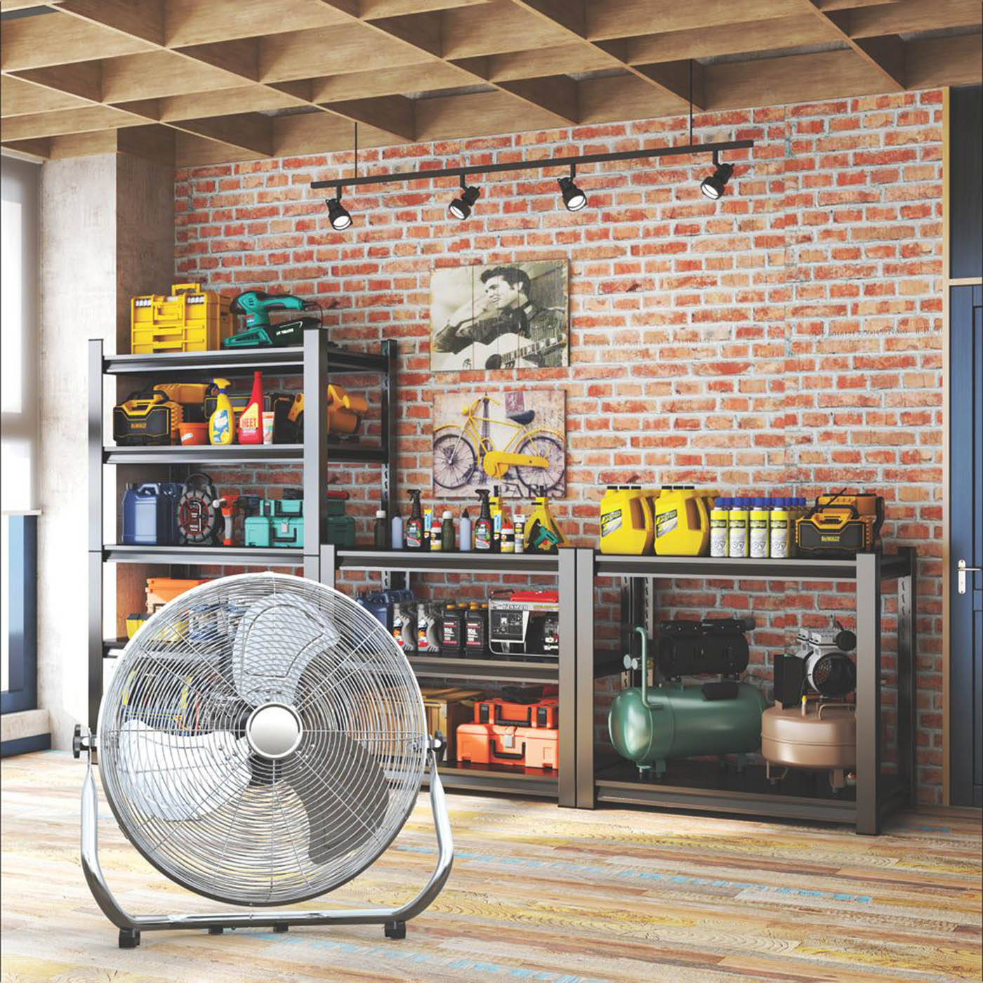 Essentials Floor Fan 3 Speed Chrome Finish Adjustable Tilt Portable 18" 220-240V - Image 2