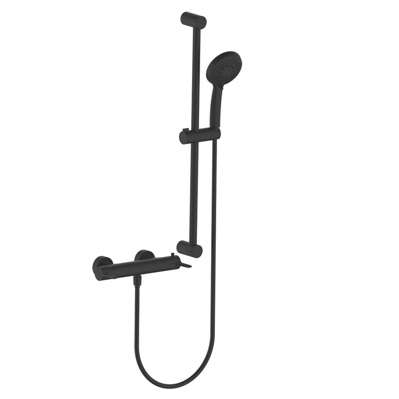 Ilovik Rear-Fed Exposed Matt Black Thermostatic Shower Kit - Image 1