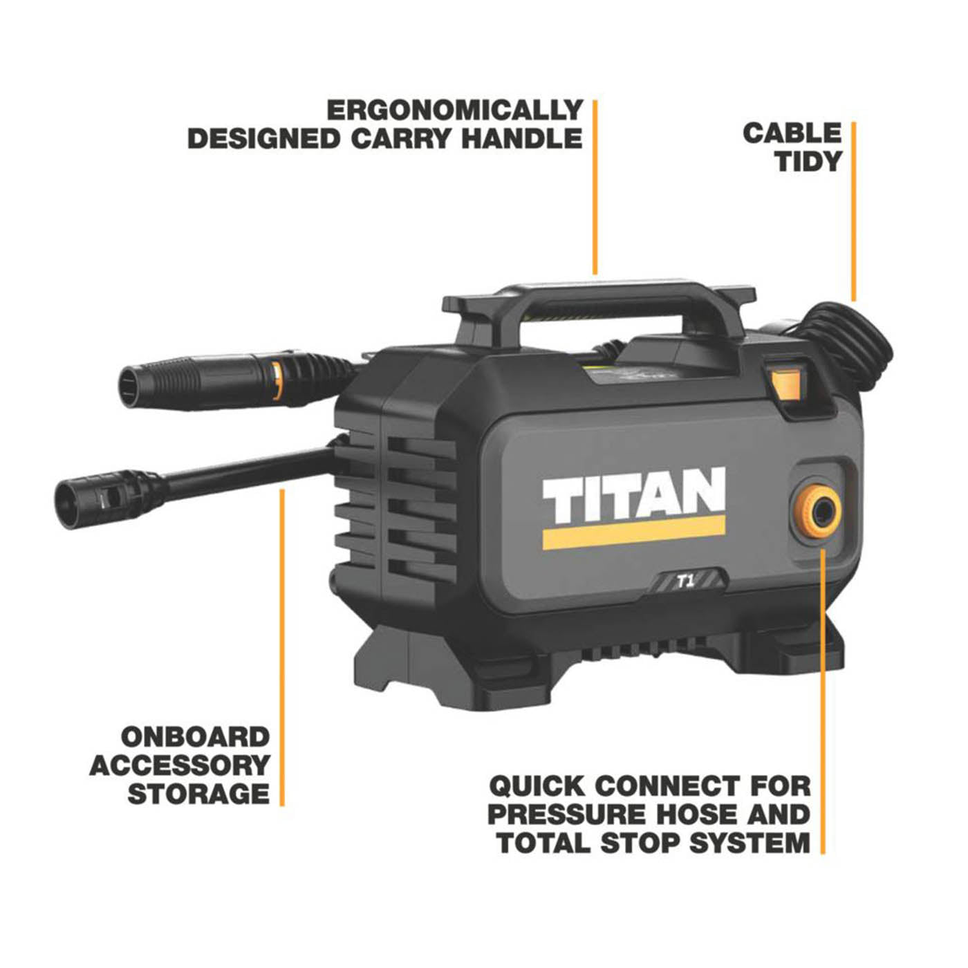 Titan Pressure Washer Electric TTB1280PRW 110bar Home Car Jet Cleaner 1400W - Image 3
