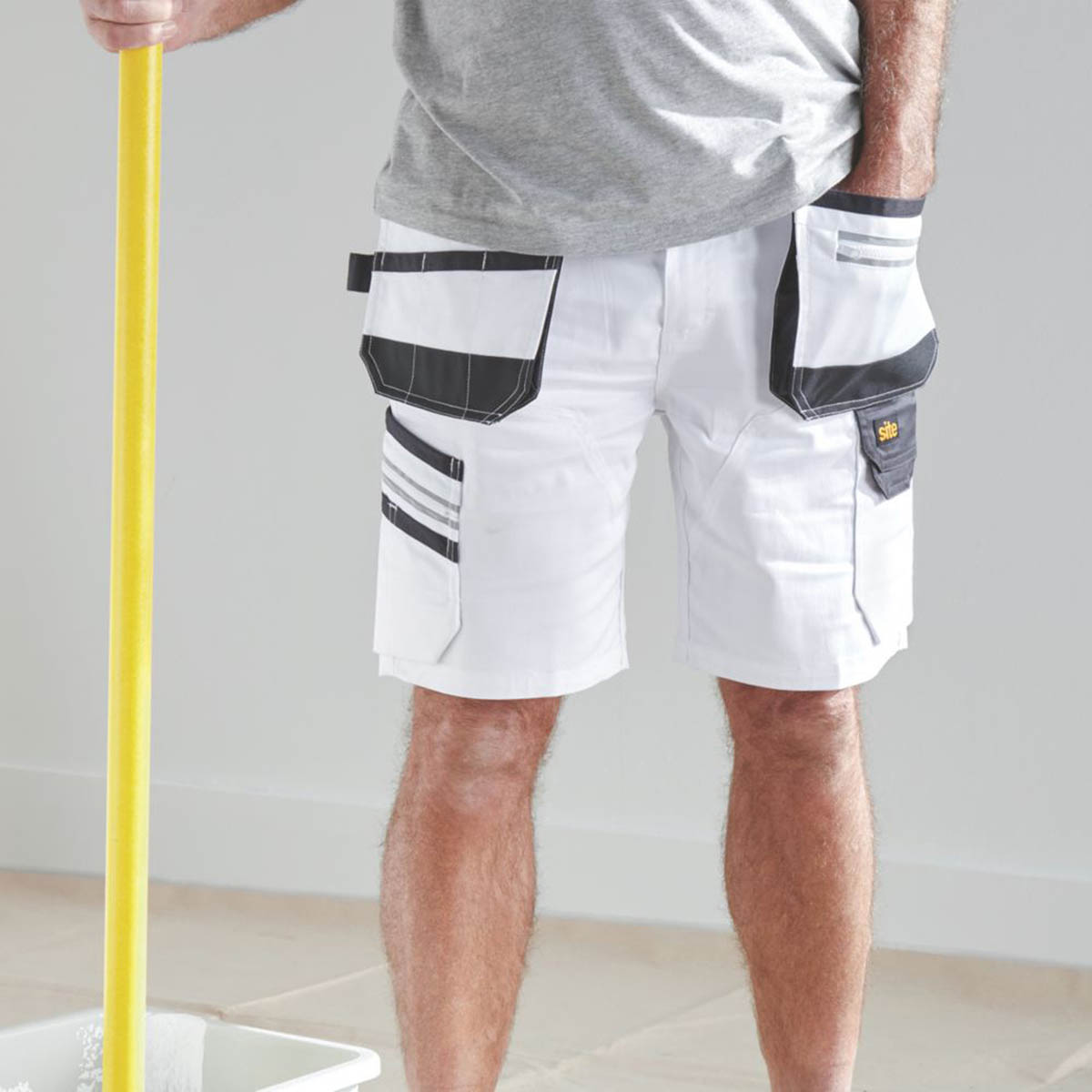 Site Mens Work Shorts Cargo White Stretch Multi Pockets Hammer Strap 30" W - Image 6