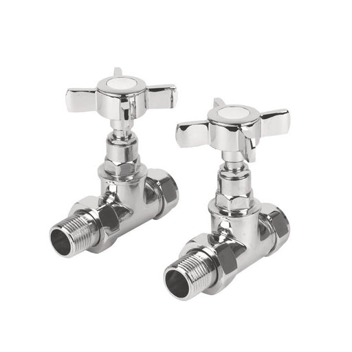 Towelrads  Chrome Straight Manual Designer Radiator Valves  15mm x 1/2" 2 Pack - Image 1