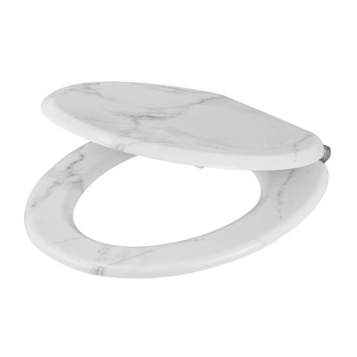 Toilet Seat Soft-Close Moulded Wood Marble Adjustable Oval Bottom Fix Durable - Image 1