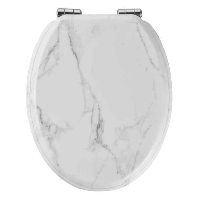 Toilet Seat Soft-Close Moulded Wood Marble Adjustable Oval Bottom Fix Durable - Image 2