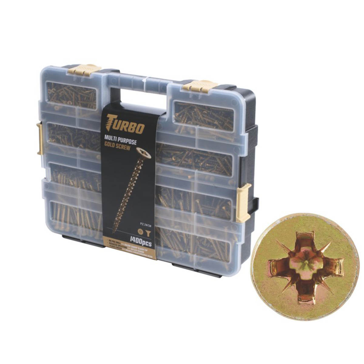 Turbo Screws PZ Double-Countersunk Multipurpose Indoor Trade Case 1400 Pcs - Image 1