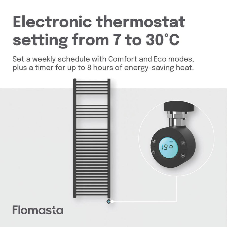 Flomasta Electric Towel Radiator Flat Black Programmable 1600mm x 500mm 1706BTU - Image 5