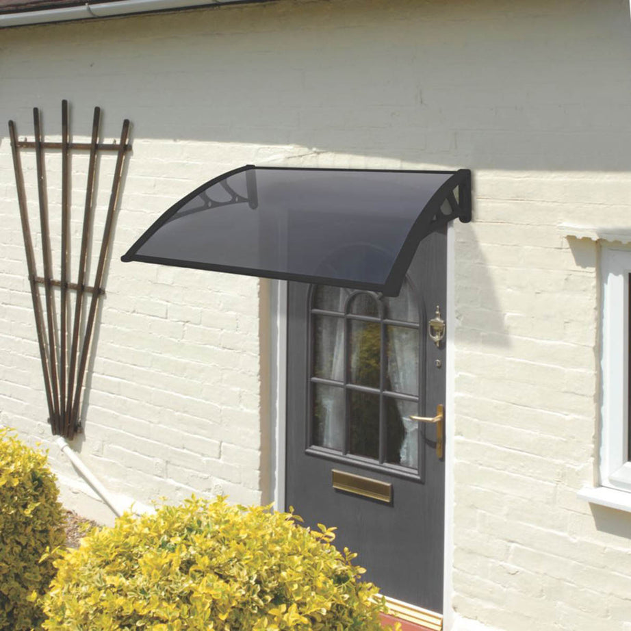 Door Canopy Black Awning Shelter Front Back Outdoor Shade Rain Cover 1x0.6m - Image 1
