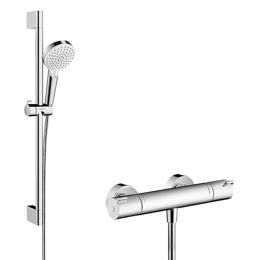 Hansgrohe Ecostat HP Rear-Fed Exposed Silver/White Thermostatic Mixer Shower - Image 1