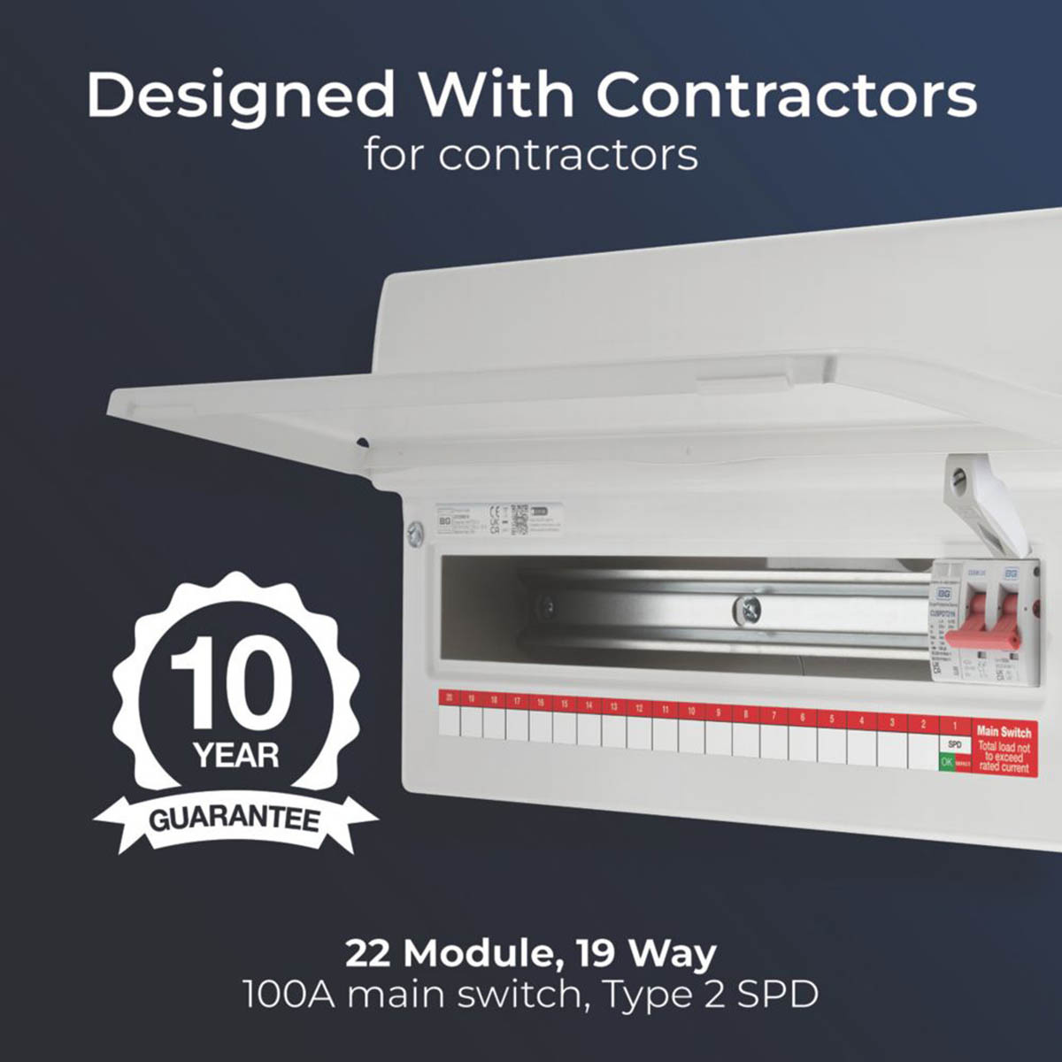 British General Main Switch Consumer Unit SPD CF22MS19-01 19-Way Part-Populated - Image 4