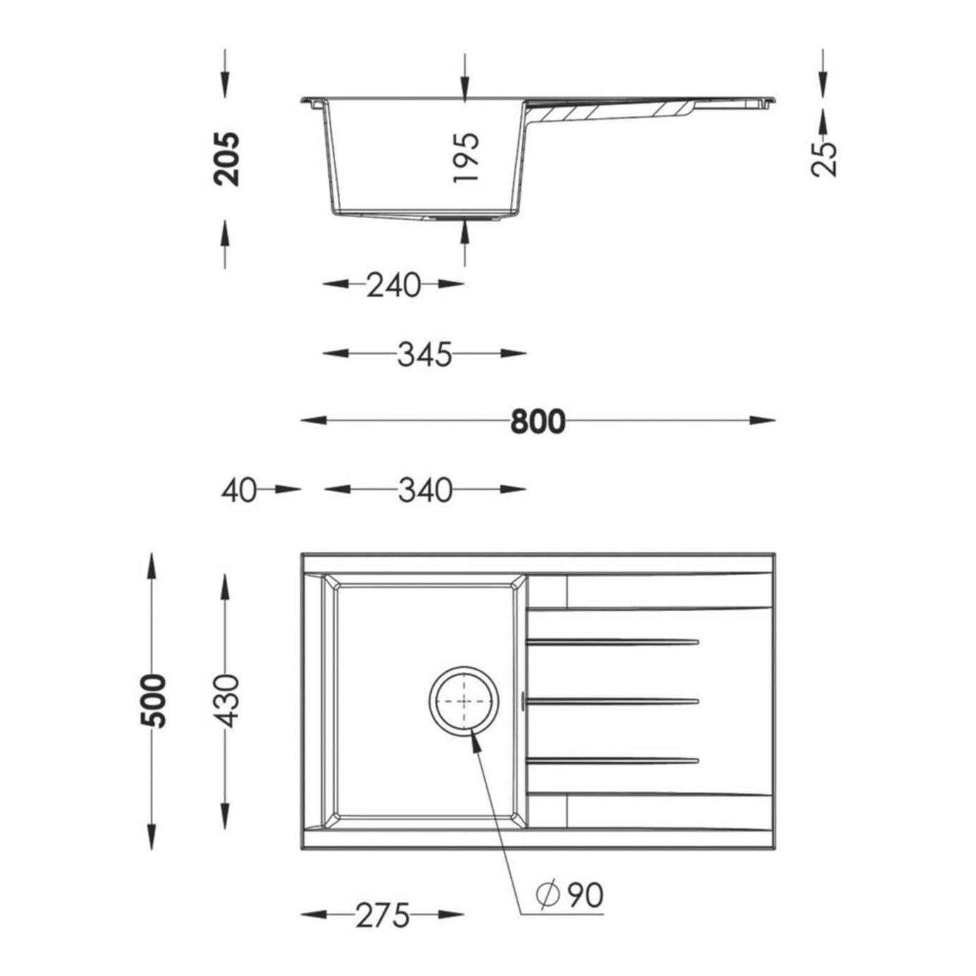 Swirl Erzen 1 Bowl  White Composite Sink 800mm x 500mm - Image 4