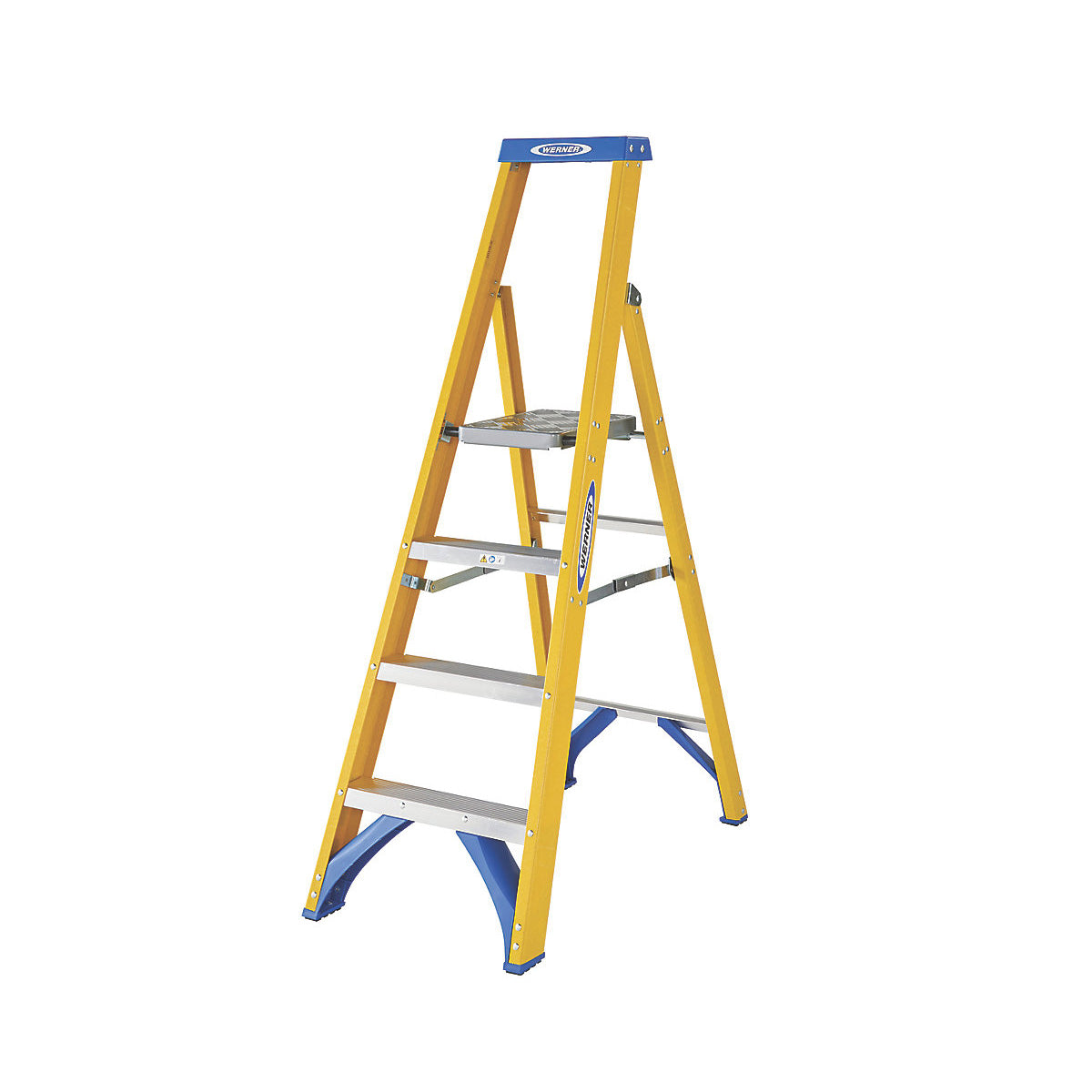 Werner Fibreglass Stepladder 4 Tread Platform Slip Resistant Flat Treads 0.93m - Image 1