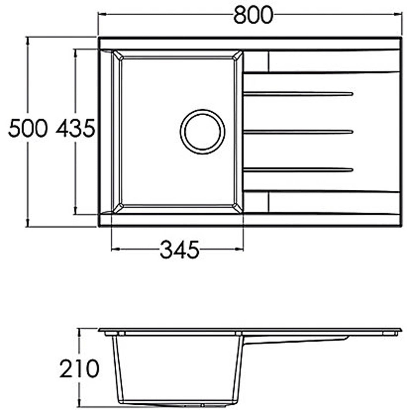 Kitchen Sink & Drainer Matt Black 1 Bowl Reversible Plastic Resin Inset 80x50cm - Image 3