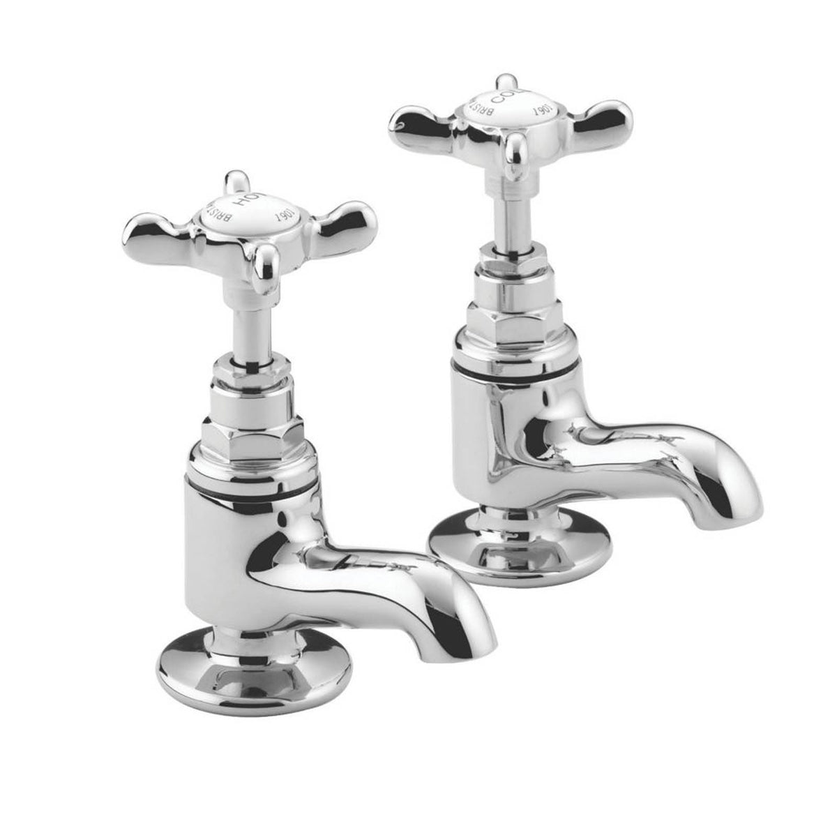 Bristan Bathroom Basin Pillar Tap Chrome Cross Head 1/4 Turn Cold Hot Pair - Image 1
