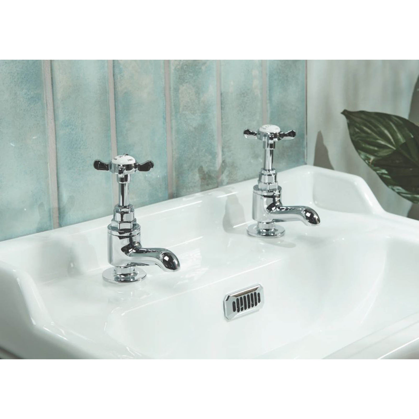 Bristan Bathroom Basin Pillar Tap Chrome Cross Head 1/4 Turn Cold Hot Pair - Image 2