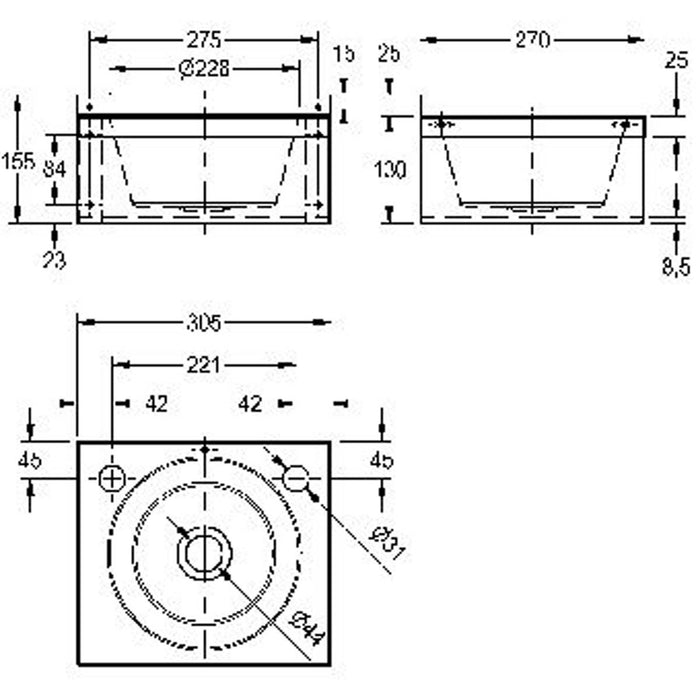 Bathroom Wash Basin Wall Hung 1 Bowl Stainless Steel Traditional 29x29cm - Image 2