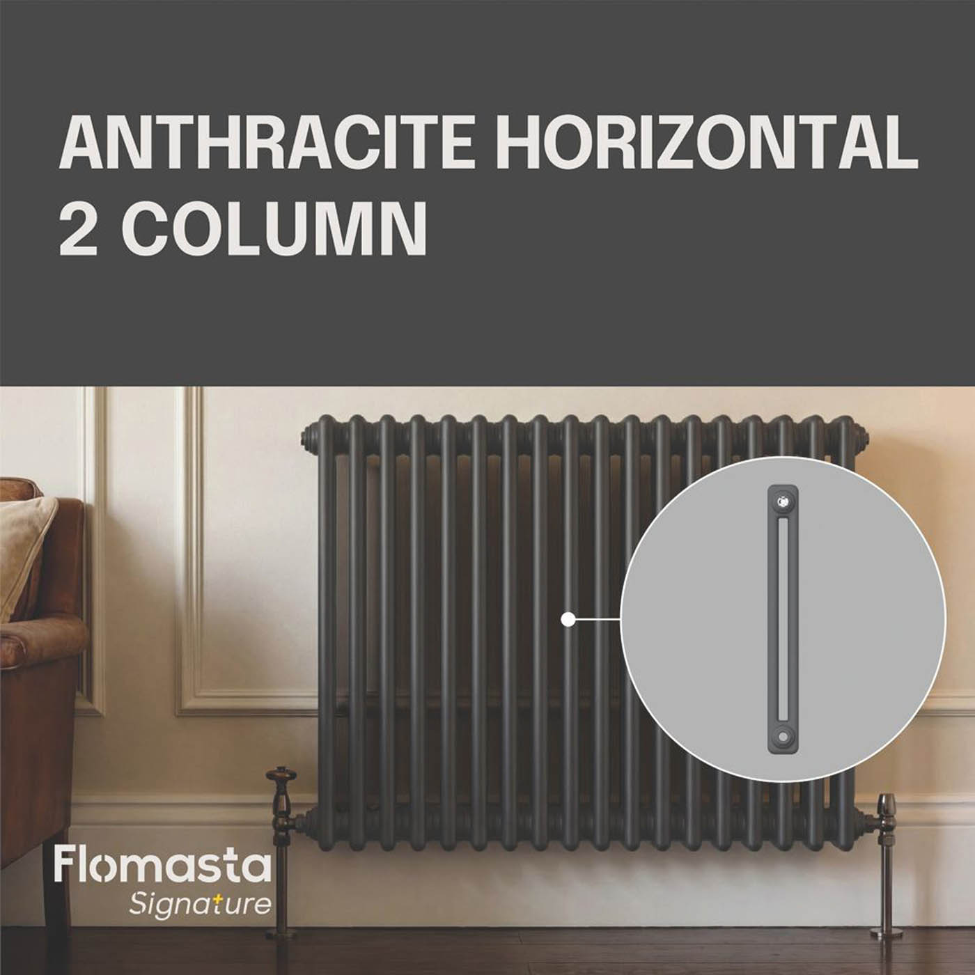 Flomasta 2 Column Radiator Anthracite Horizontal Steel Modern (H)60x(W)78.5cm - Image 3