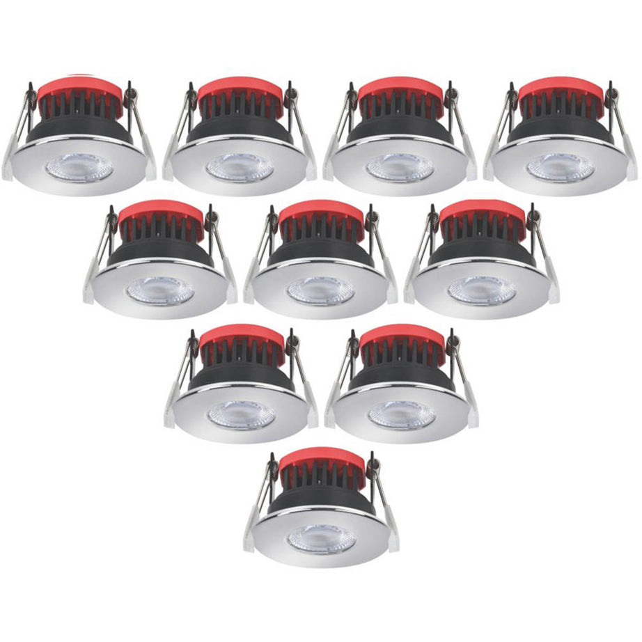 Lexco LED Downlights Fixed Fire Rated Polished Chrome Variable White 8W10 Pack - Image 1