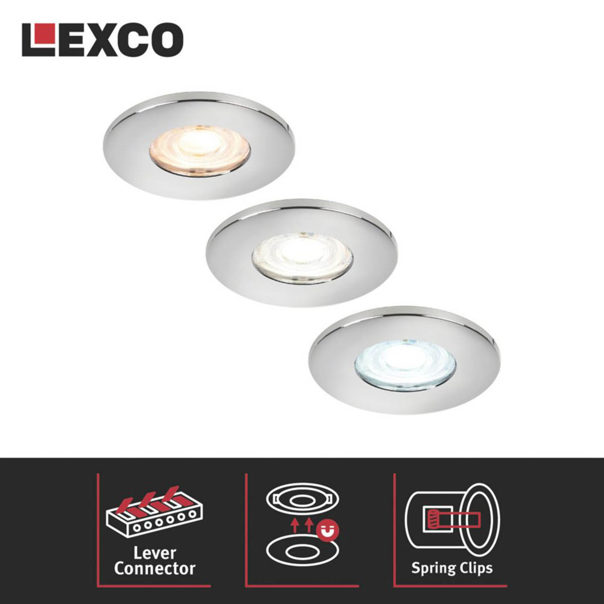 Lexco LED Downlights Fixed Fire Rated Polished Chrome Variable White 8W10 Pack - Image 6
