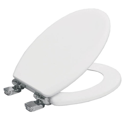 Toilet Seat Soft-Close White Wood Oval Bottom Fix Adjustable Bathroom Durable - Image 1