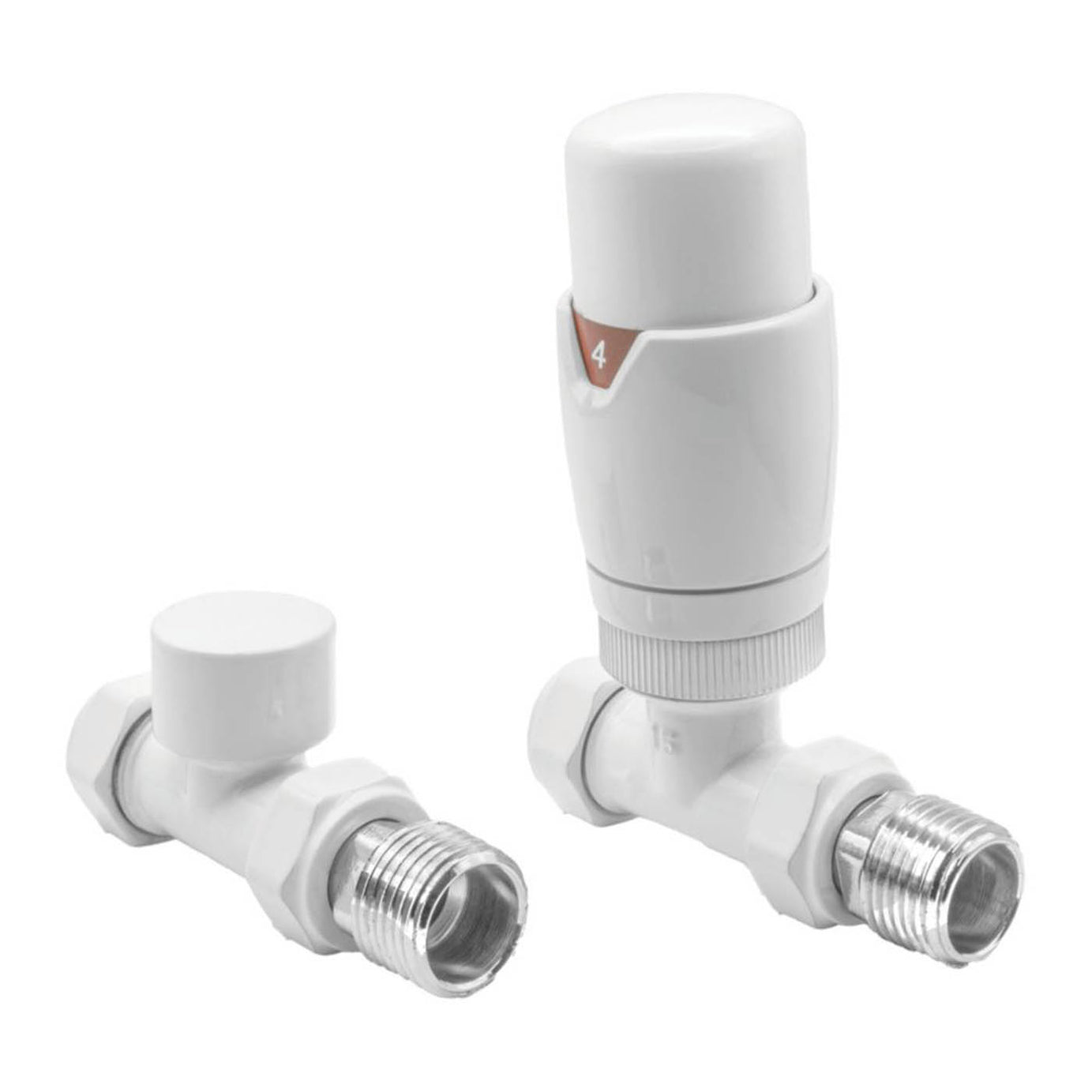 Reina Thermostatic Radiator Valve Lockshield Modal TRV 15mmx15mm White Straight - Image 1