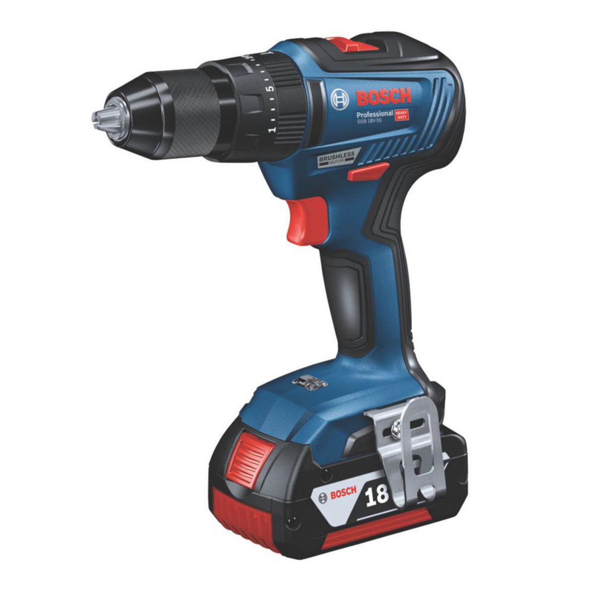 Bosch Combi Drill Cordless 18V 2x5.0Ah Li-Ion GSB18V-55 Compact Brushless - Image 2