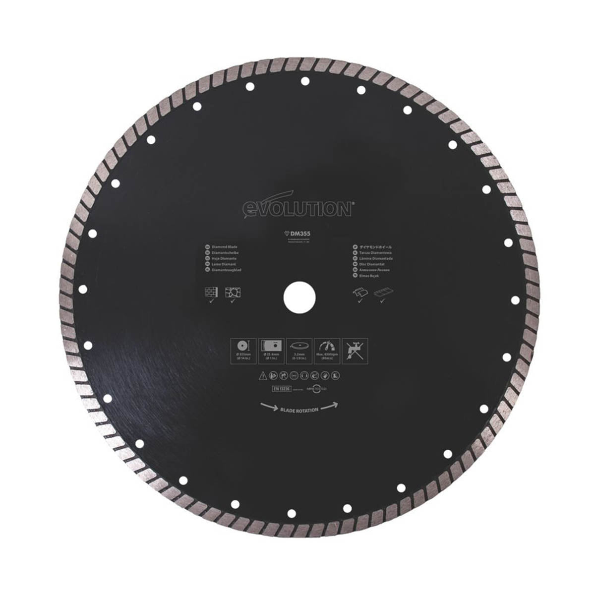 Evolution Diamond Saw Blade RageBlade 355x25.4mm Turbo Masonry Cutting - Image 1