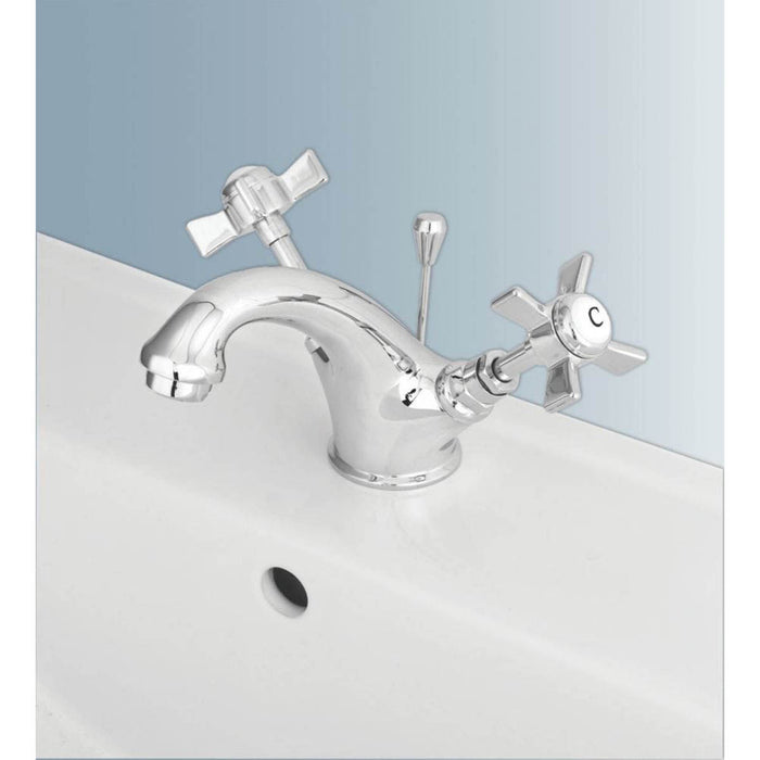Swirl Mono Mixer Tap With Pop Up Waste Chrome Traditional Brass Bathroom Basin - Image 2