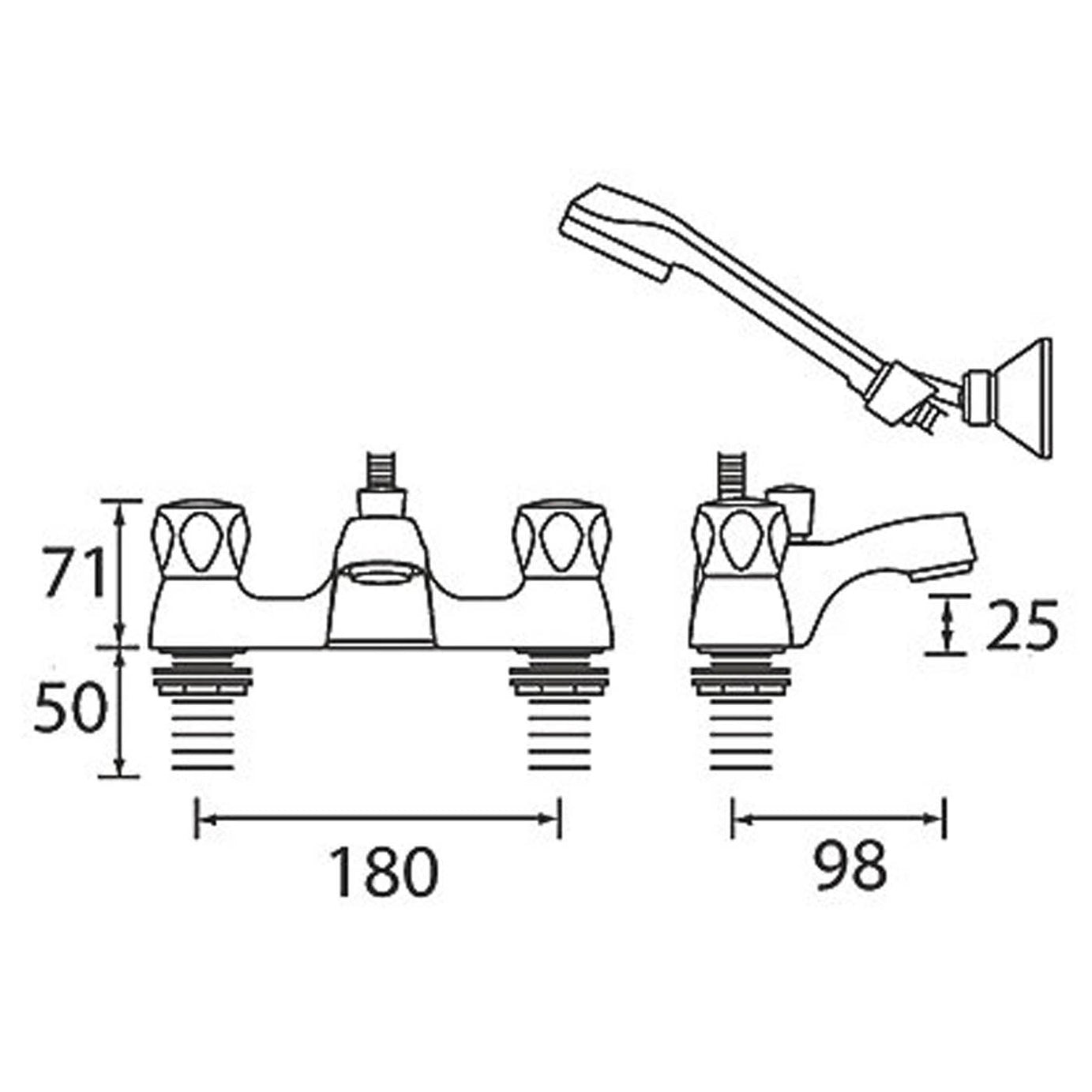Bristan Club Chrome 71mm Deck Mounted Dual Control Manual Shower Mixer Tap - Image 3
