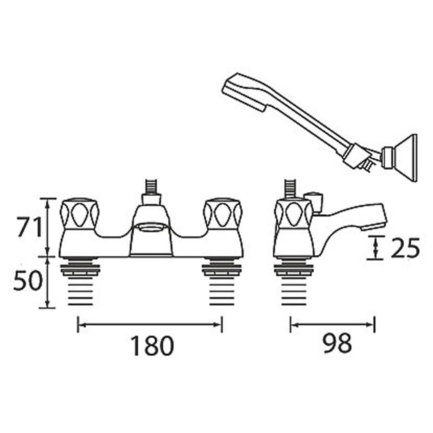 Bristan Club Chrome 71mm Deck Mounted Dual Control Manual Shower Mixer Tap - Image 3