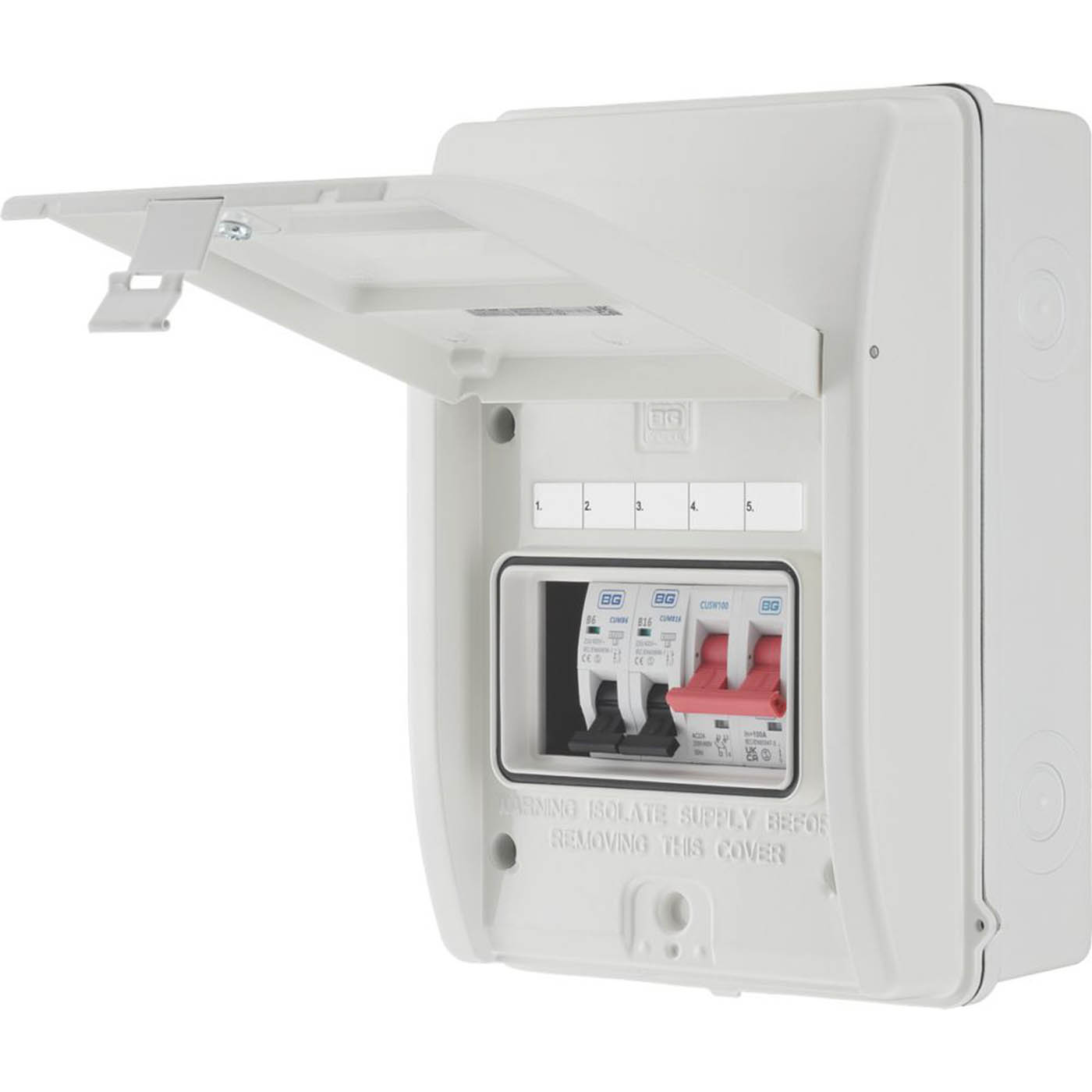 BG Garage Consumer Unit 3 Way 100A Part Populated 5 Module B MCBs Fuse Board - Image 1