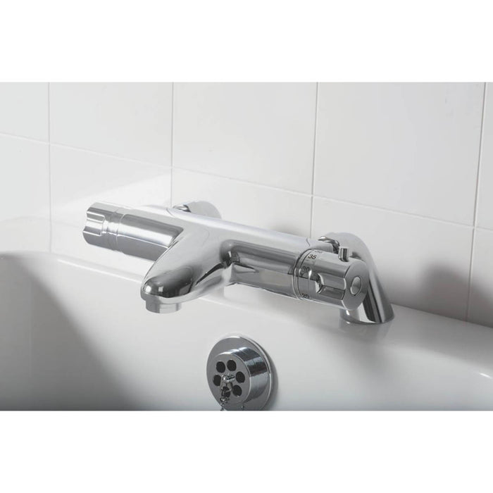 Bath Filler Tap Mixer Thermostatic Chrome Dual Lever Round Head Brass Bathroom - Image 2